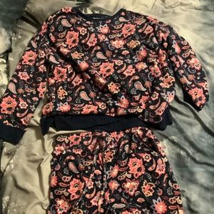 Simply Southern Floral Print Fleece Pajama Set Shirt L/Pants XL